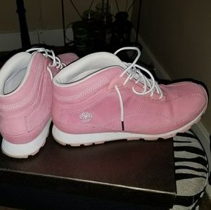 EUC pink Timberland boots